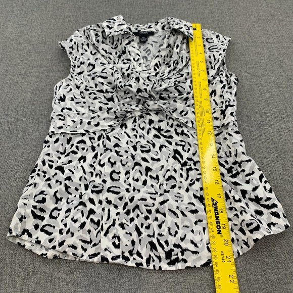 Alfani Twist Front Sleeveless Leopard Blouse Black Gray 6 Petite 97% Cotton - Picture 14 of 15